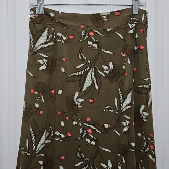 Express Floral Wrap Pull On Maxi Skirt Size Small Olive Green Careerwear Office - Picture 3 of 9